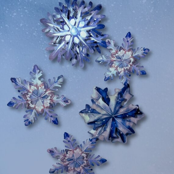Layered Snowflake in Blue Watercolor