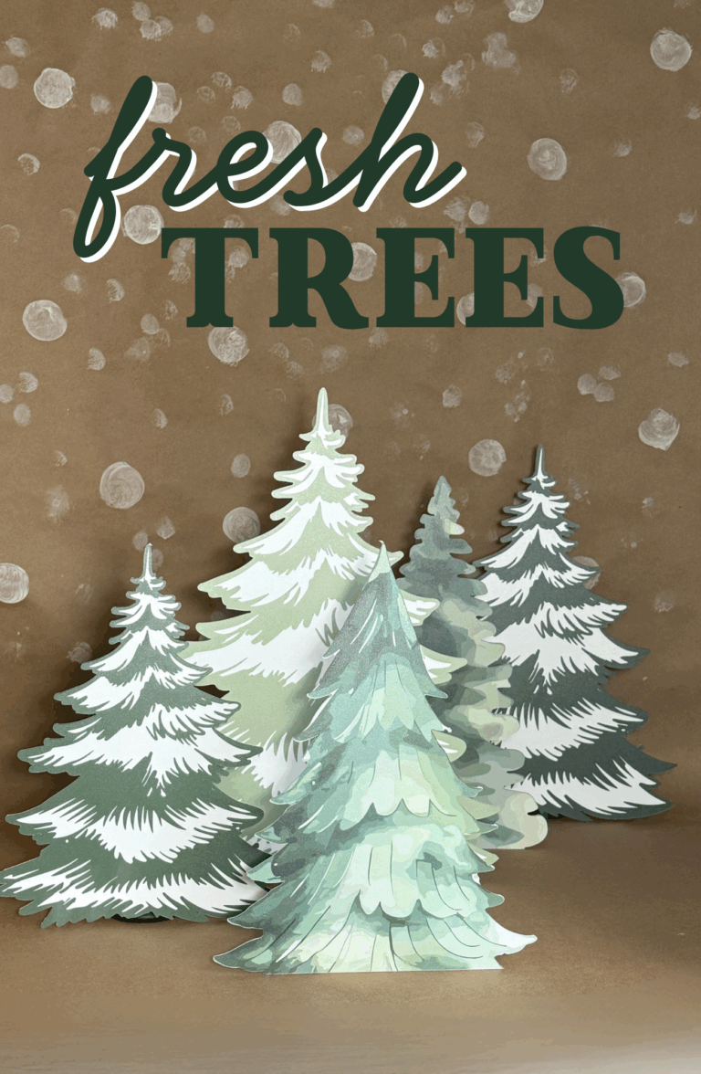 printed flat trees with snow